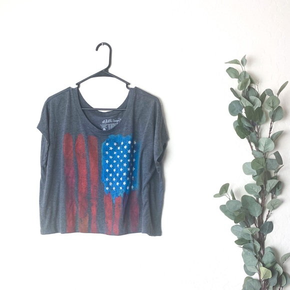 L.O.L. Vintage Tops - Lol Vintage American Flag Crop Gray
